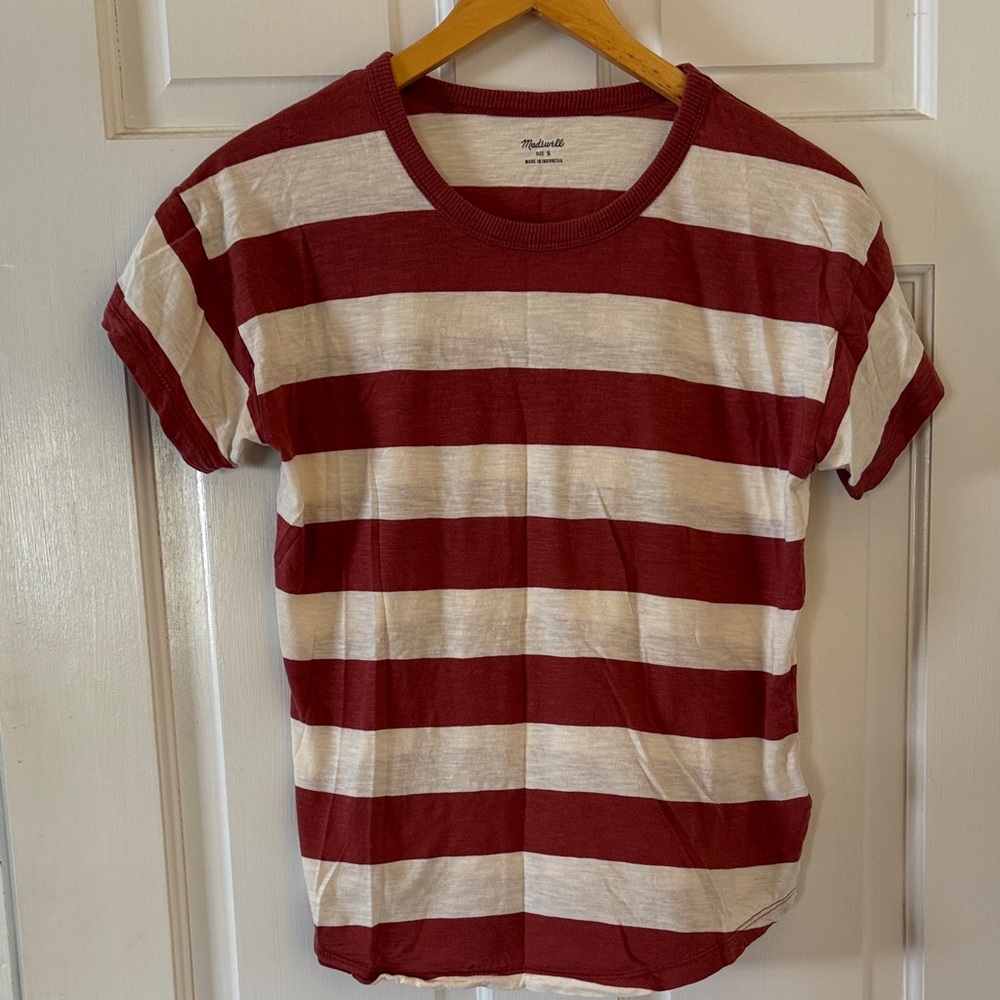 Madewell Burgundy and White Striped Tee